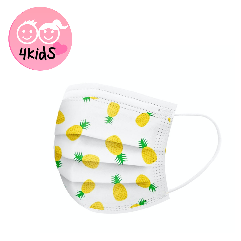 Image of (50er Set) Kinder / Jugendliche Einweg Mundschutz Hygiene Atemschutzmaske (Einheitsgrösse) - Ananas bei Apfelkiste.ch