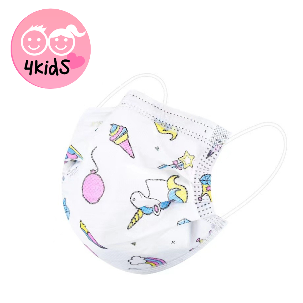 Image of (50er Set) Kinder / Jugendliche Einweg Mundschutz Hygiene Atemschutzmaske (Einheitsgrösse) - Weisses Einhorn bei Apfelkiste.ch