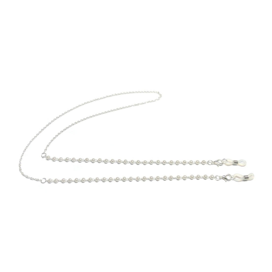 Image of (67cm) Eyewear Halter Brillenkette Sonnenbrillenband Metall Perlen - Silber / Weiss bei Apfelkiste.ch