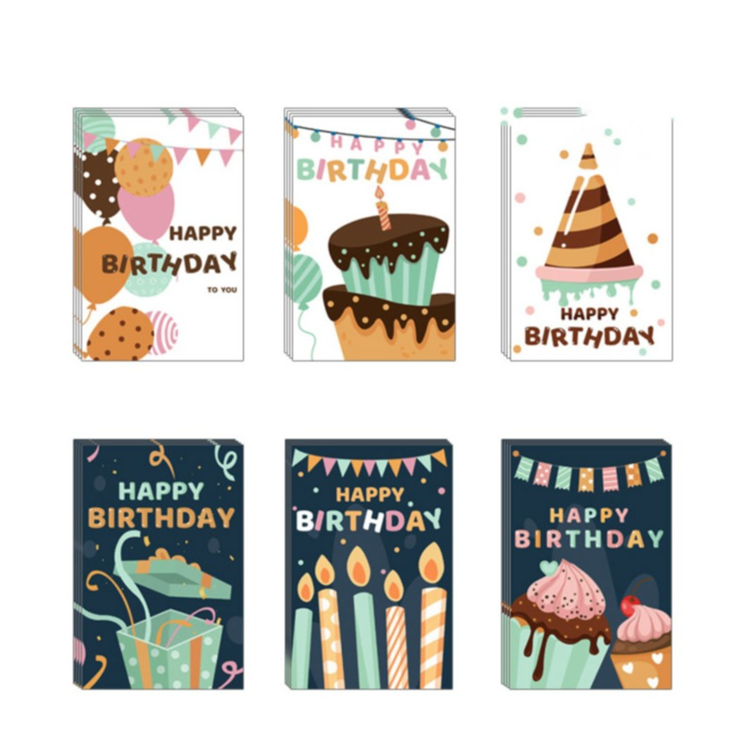 Image of (72-tlg. Set) Glückwunschkarten Geburtstags Doppelkarten mit Sticker + Umschläge - Birthday Party bei Apfelkiste.ch