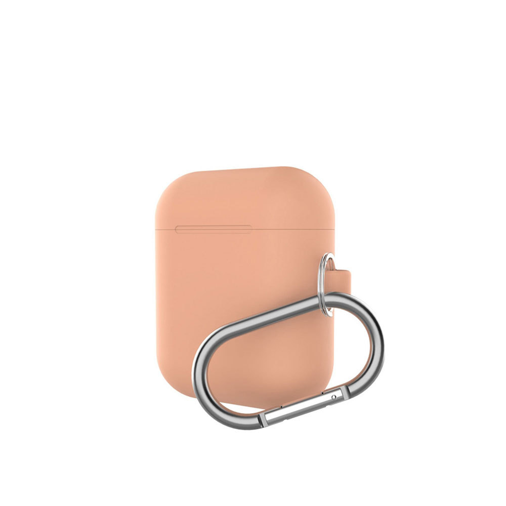 Image of AirPods (1. & 2. Generation) Silikon Schutzhülle Abdeckung mit Karabinerhaken - Hell Orange bei Apfelkiste.ch