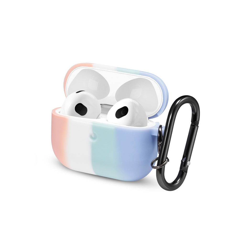 Image of AirPods (3. Generation) Silikon Schutzhülle Abdeckung mit Karabinerhaken - Rosa / Blau bei Apfelkiste.ch