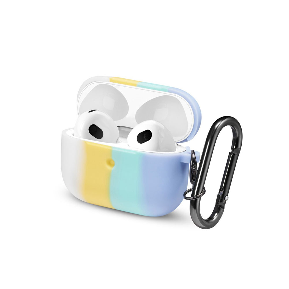 Image of AirPods (3. Generation) Silikon Schutzhülle Abdeckung mit Karabinerhaken - Weiss / Blau bei Apfelkiste.ch