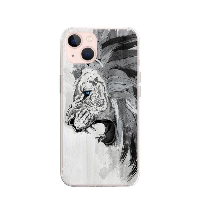 Image of Apfelkiste © - iPhone 13 Gummi Case Hülle Ultra Thin Löwe Art Design - Grau bei Apfelkiste.ch