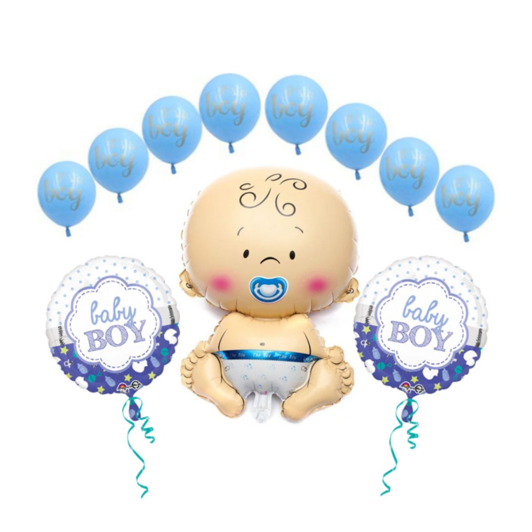 Image of (13-tlg. Set) Party Ballons Folien Luftballons Deko für Baby Shower / Geburt - Baby Boy bei Apfelkiste.ch