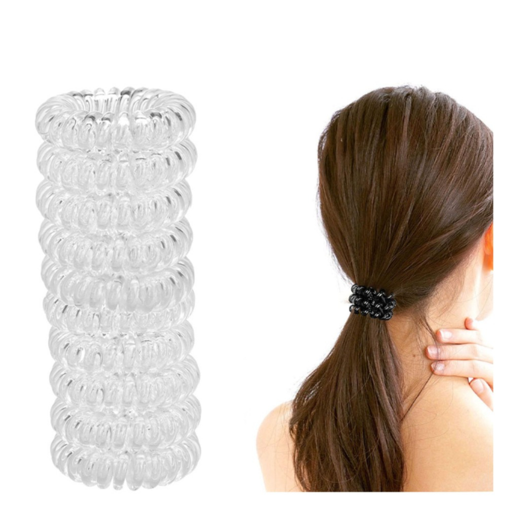Image of (10er Set) Ø4cm Elastische Haarspiralen Haarband ohne Metall - Transparent bei Apfelkiste.ch