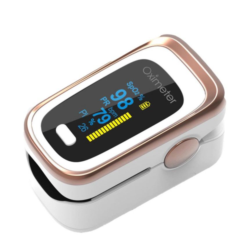 Image of Finger Pulsoximeter Sauerstoff (SpO2) Pulsfrequenz Messgerät mit OLED Anzeige (Batteriebetrieben) - Weiss / Roségold bei Apfelkiste.ch