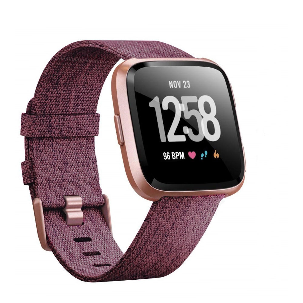 Image of (Gr. XXL) Fitbit Versa / Versa 2 / Versa Lite Canvas Stoff Armband mit Dornschliesse (Gelenkumfang 190-250mm) - Schwarz / Rosa bei Apfelkiste.ch