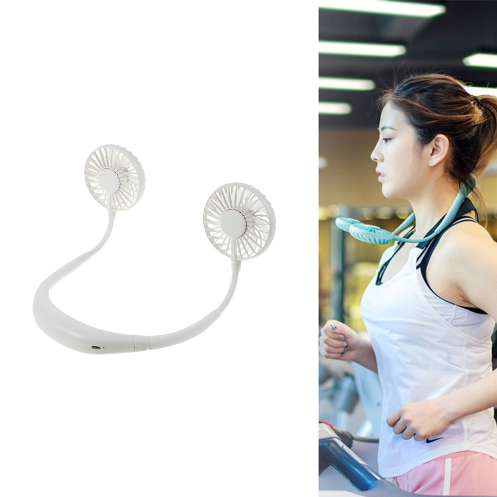 Image of Flexibler Sport Nacken Dual Ventilator Lüfter Wiederaufladbar 2000 mAh mit LED - Weiss bei Apfelkiste.ch