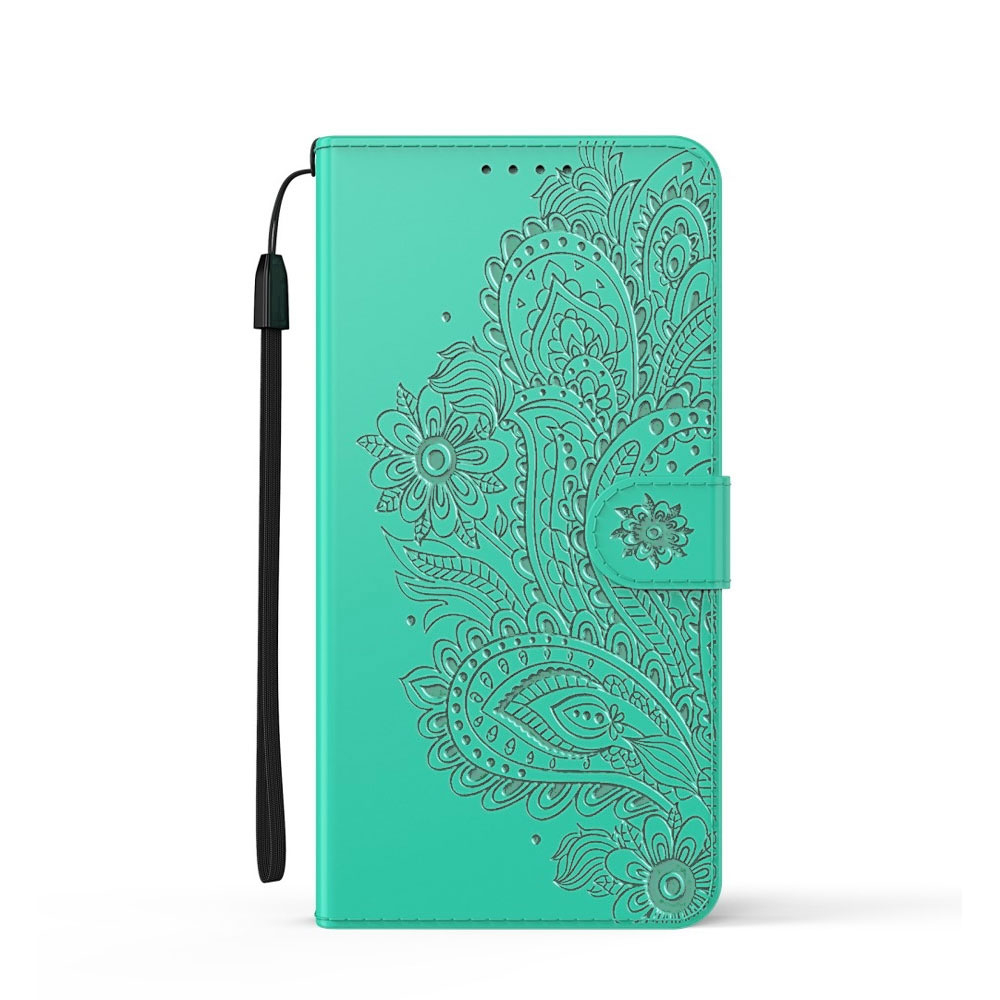 Image of Samsung Galaxy S21 Ultra 5G Leder Tasche Flip Cover Blumen Mandala Imprint - Türkis bei Apfelkiste.ch