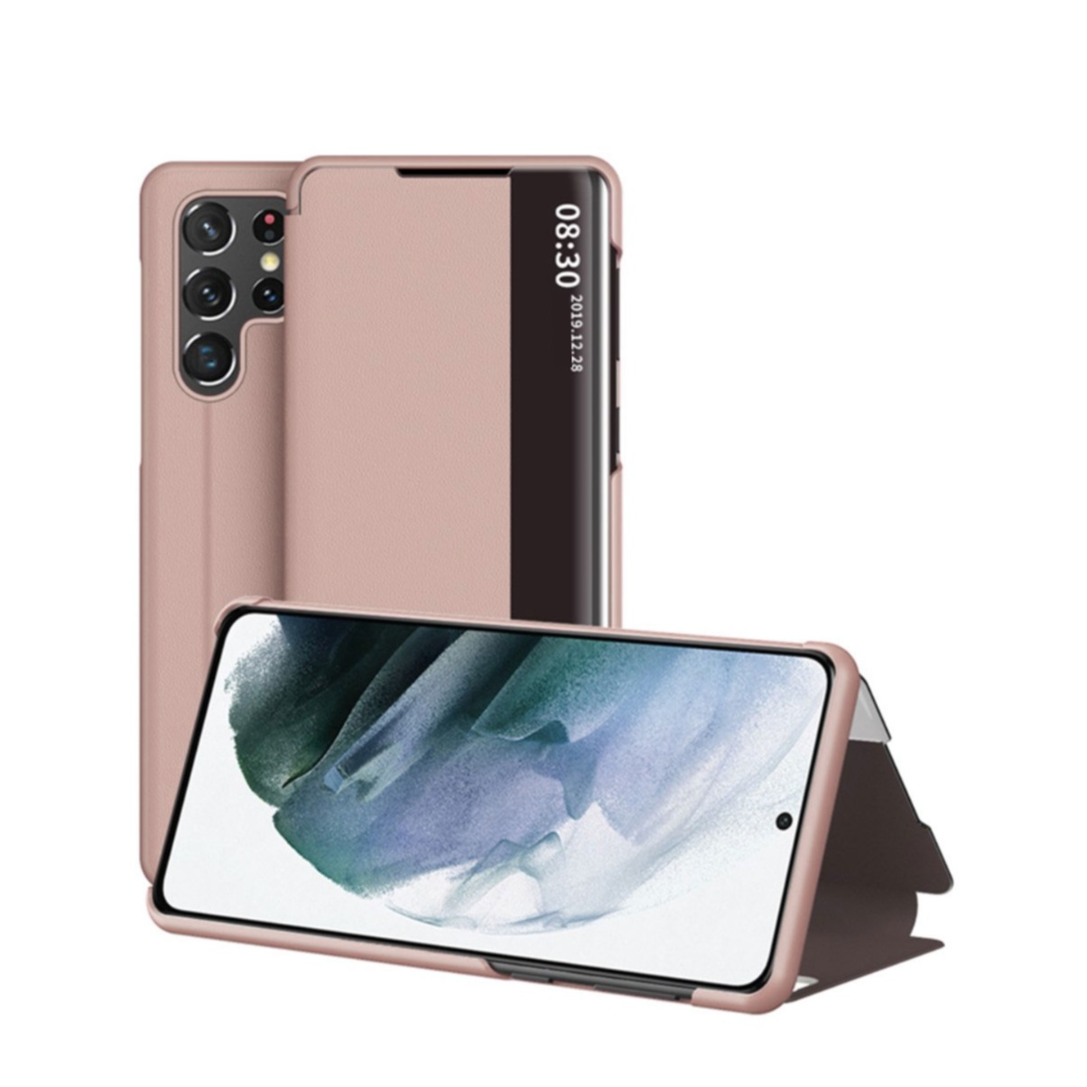 Image of Samsung Galaxy S22 Ultra 5G Leder Hülle Slim Window View Flip Case - Rosa bei Apfelkiste.ch