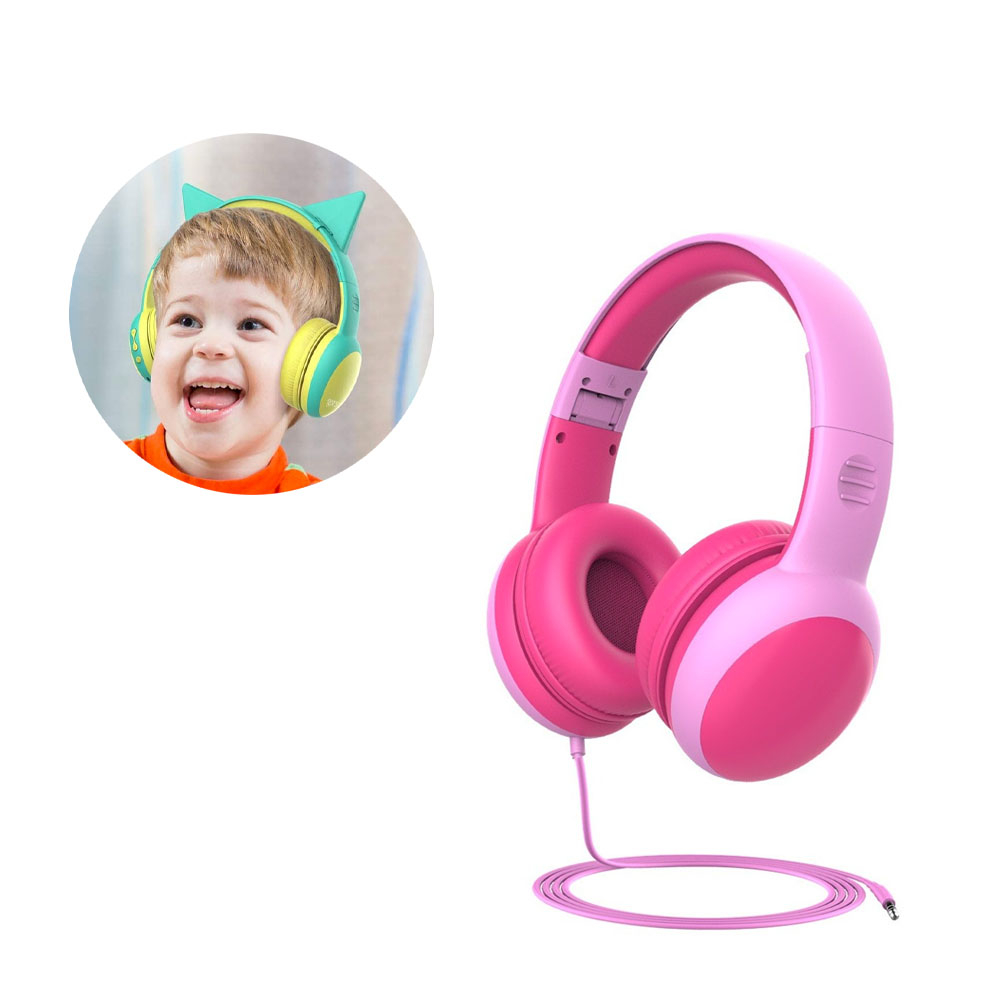 Image of gorsun - Kinder Kopfhörer 3.5mm Klinke On-Ear 85dB Begrenzte Lautstärke Grössenverstellbar mit Katzenohren - Pink bei Apfelkiste.ch