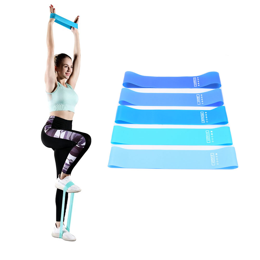 Image of (5er Set) Gummi Fitness Übungsbänder / Widerstandsbänder / Gymnastikbänder für Training / Yoga / Pilates - Blau bei Apfelkiste.ch
