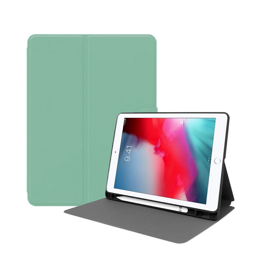 Image of iPad 10.2" (2021/2020/2019) Leder Tasche Smart Case Hülle Apple Pencil Halterung + Magnet Lasche - Grün bei Apfelkiste.ch