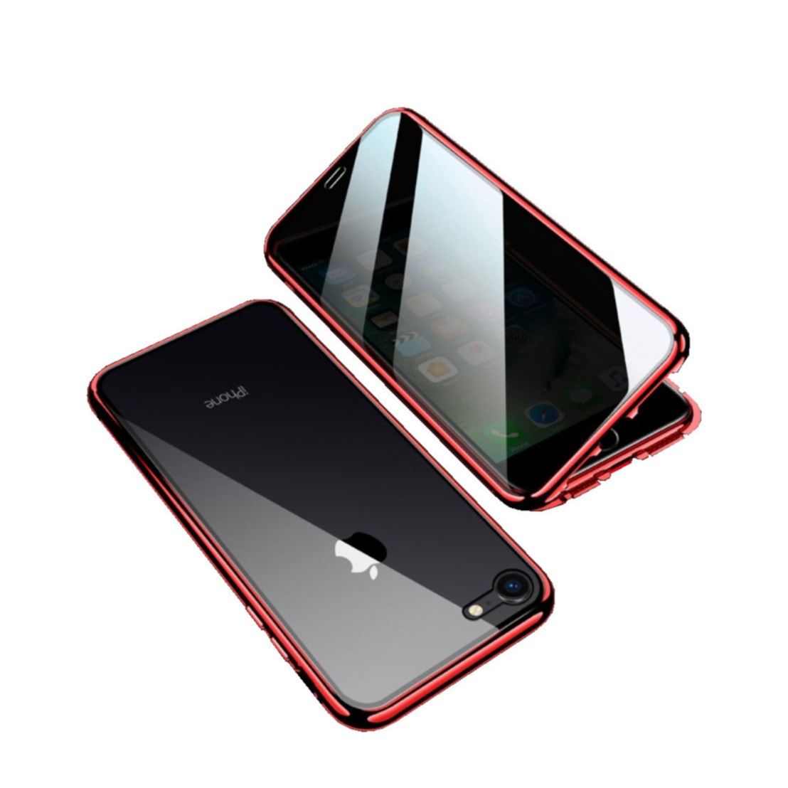 Image of iPhone SE (2022/2020) / 8 / 7 Magnetische Alu Schutzhülle mit Panzer Glas Backcover + Privacy Displayschutz (Magnet-Technologie) - Rot bei Apfelkiste.ch