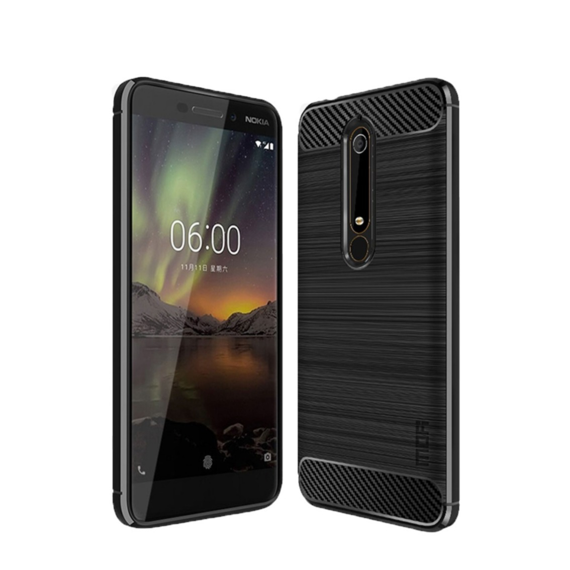 Image of Mofi - Nokia 6.1 (2018) Gummi Case Schutzhülle Carbon Look - Schwarz bei Apfelkiste.ch