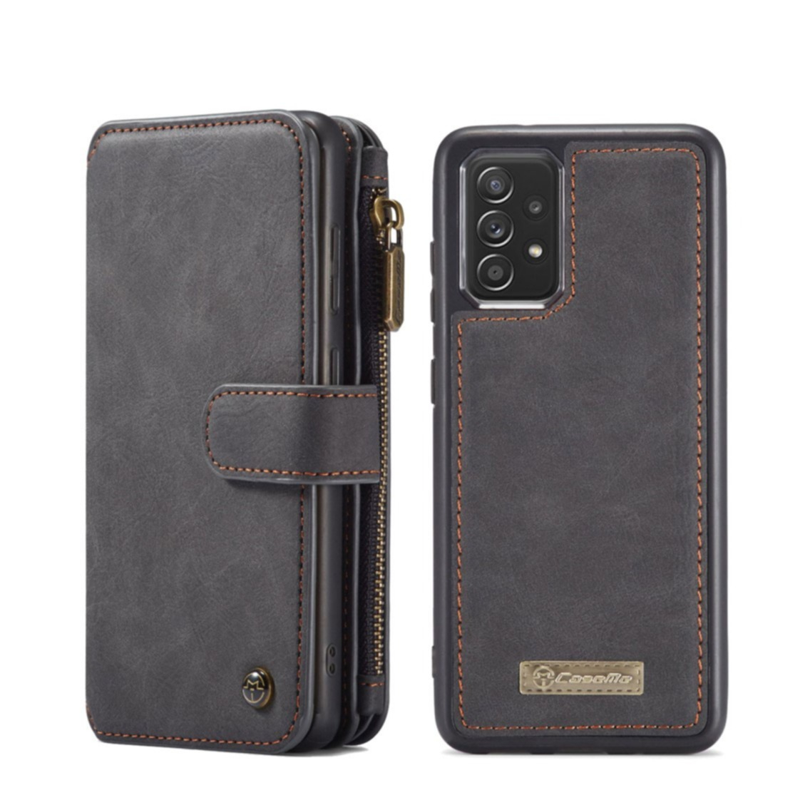 Image of Caseme - Samsung Galaxy A72 / A72 5G Echtleder Tasche Brieftasche (Wallet) + Kartenetui + Magnet Leder Case - Schwarz bei Apfelkiste.ch