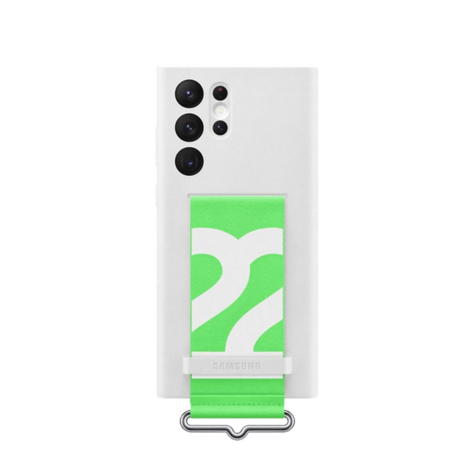 Image of Samsung - Galaxy S22 Ultra 5G Silikon Strap Cover Hülle mit Riemen (EF-GS908TWEGWW) - Weiss / Grün bei Apfelkiste.ch