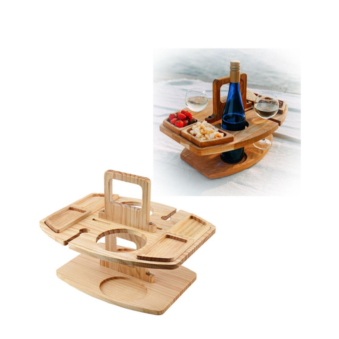 Image of Tragbarer Outdoor Apéro Tisch aus Holz für Camping / Garten / Picknick - Braun bei Apfelkiste.ch
