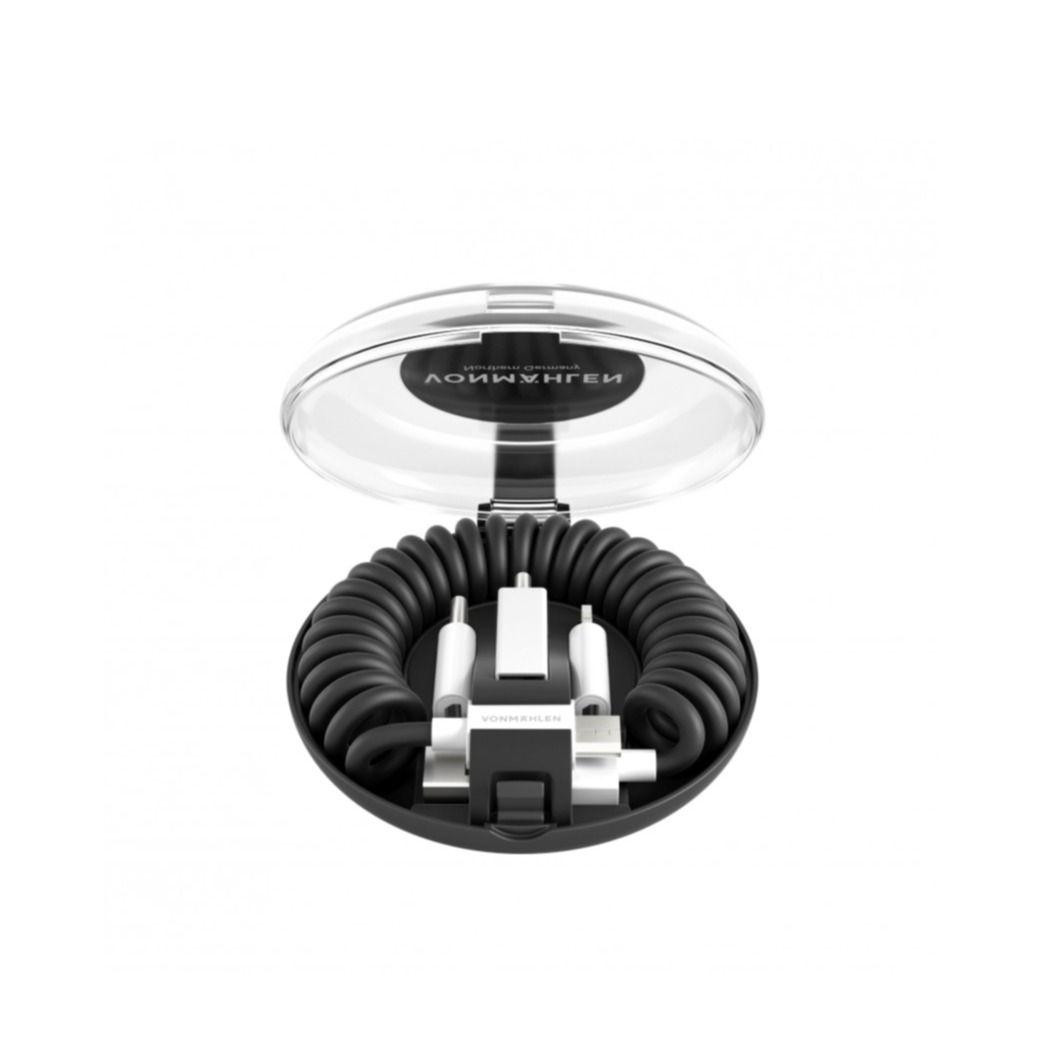 Image of Vonmählen - Allroundo® (50cm) 6in1 Micro USB / USB A Ladekabel Spiralkabel mit Dual USB C / Apple Lightning (AMA00001) - Schwarz bei Apfelkiste.ch