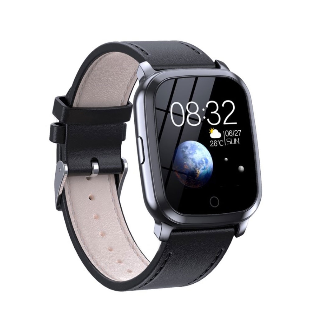 Image of Fitness Tracker Smart Watch Herzfrequenzmessung 1.3" HD Display (IP67) + Leder Armband - Schwarz bei Apfelkiste.ch