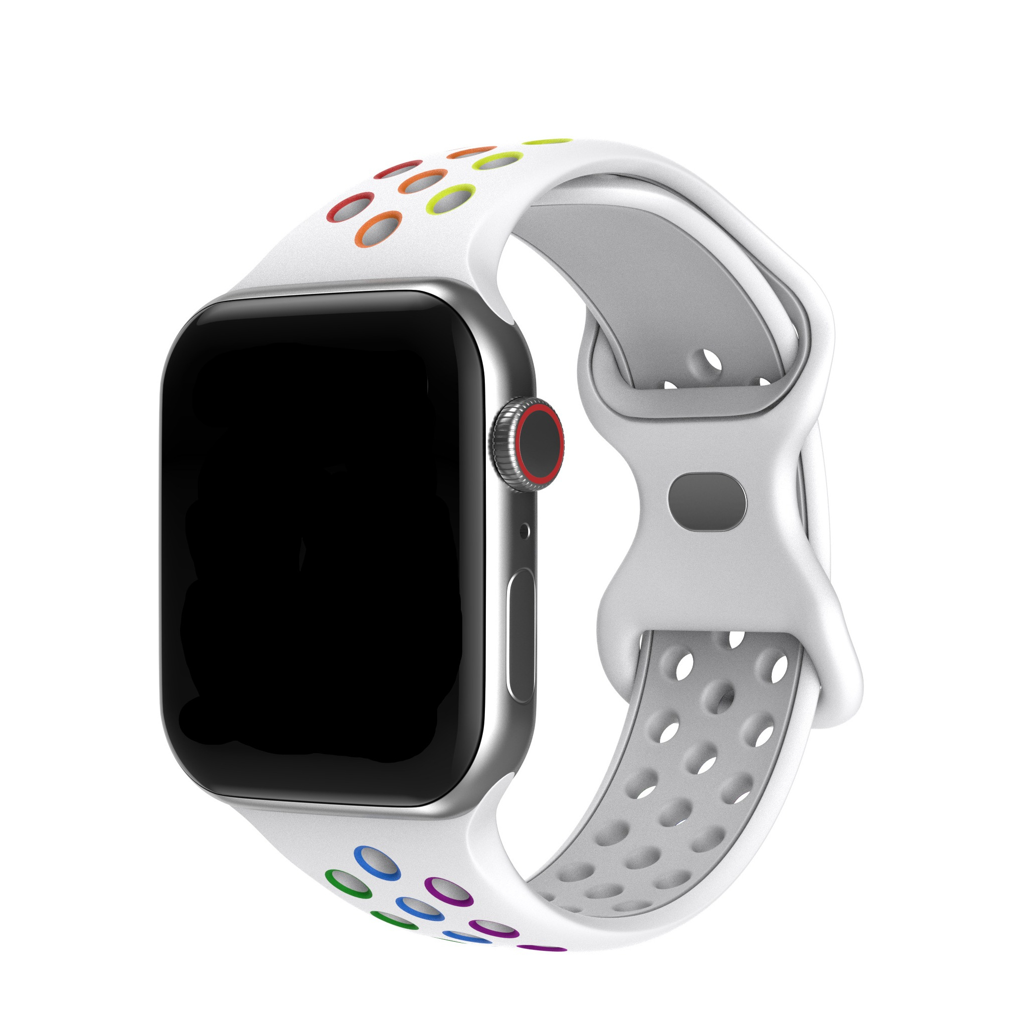 Image of Changee - Apple Watch (45/44/42 mm) Silikon Sport Armband Dual Color (Gelenkumfang: 170-210mm) - Weiss / Regenbogen bei Apfelkiste.ch