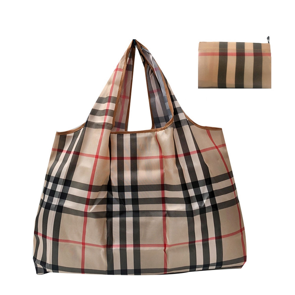 Image of (50x40cm) Wiederverwendbare Faltbare Einkaufstasche Polyester Shopping Bag - Karo Braun bei Apfelkiste.ch