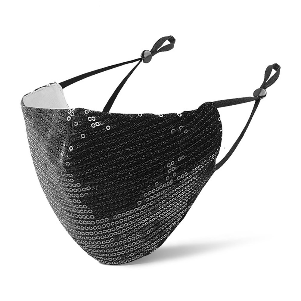 Image of Wiederverwendbare Stoff Mundschutz Hygiene Atemschutzmaske Staubschutzmaske mit Pailletten (Grössenverstellbar) - Schwarz bei Apfelkiste.ch