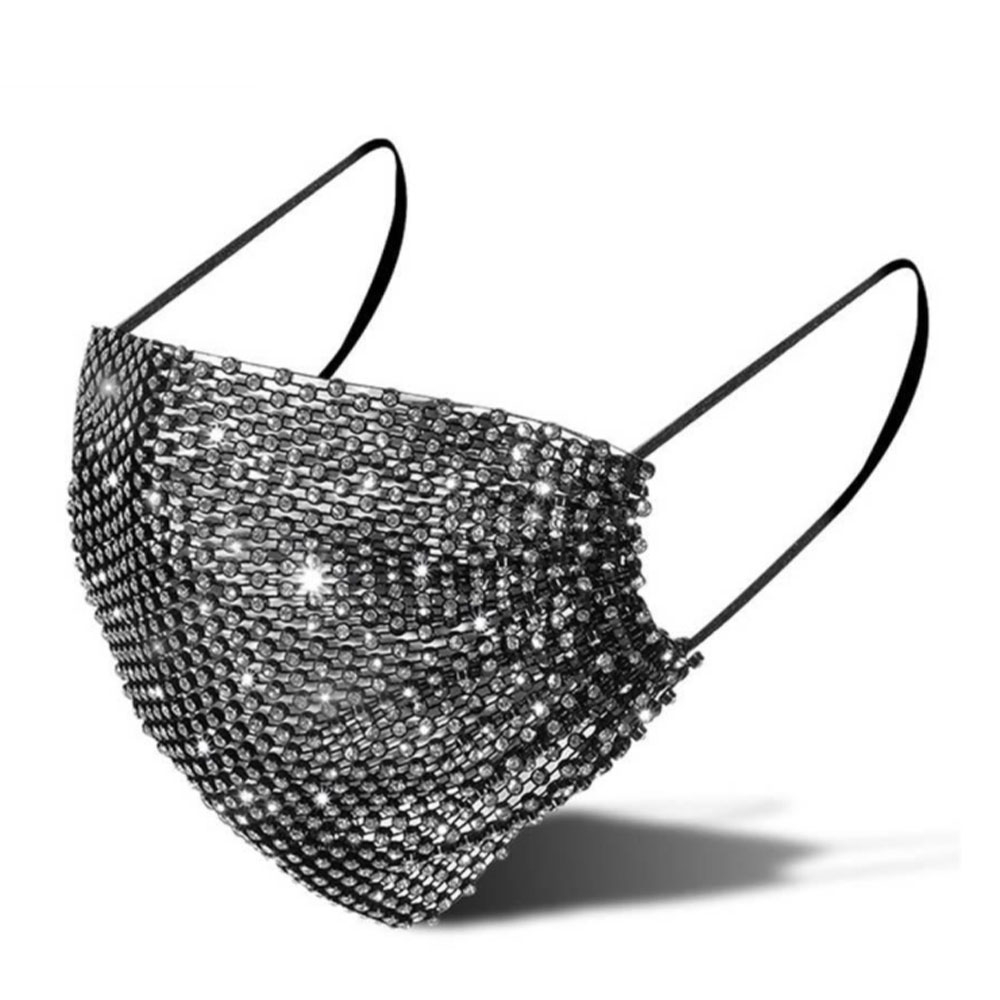 Image of Wiederverwendbarer Überzieher für Hygiene Schutzmasken mit Glitzersteinen - Schwarz bei Apfelkiste.ch