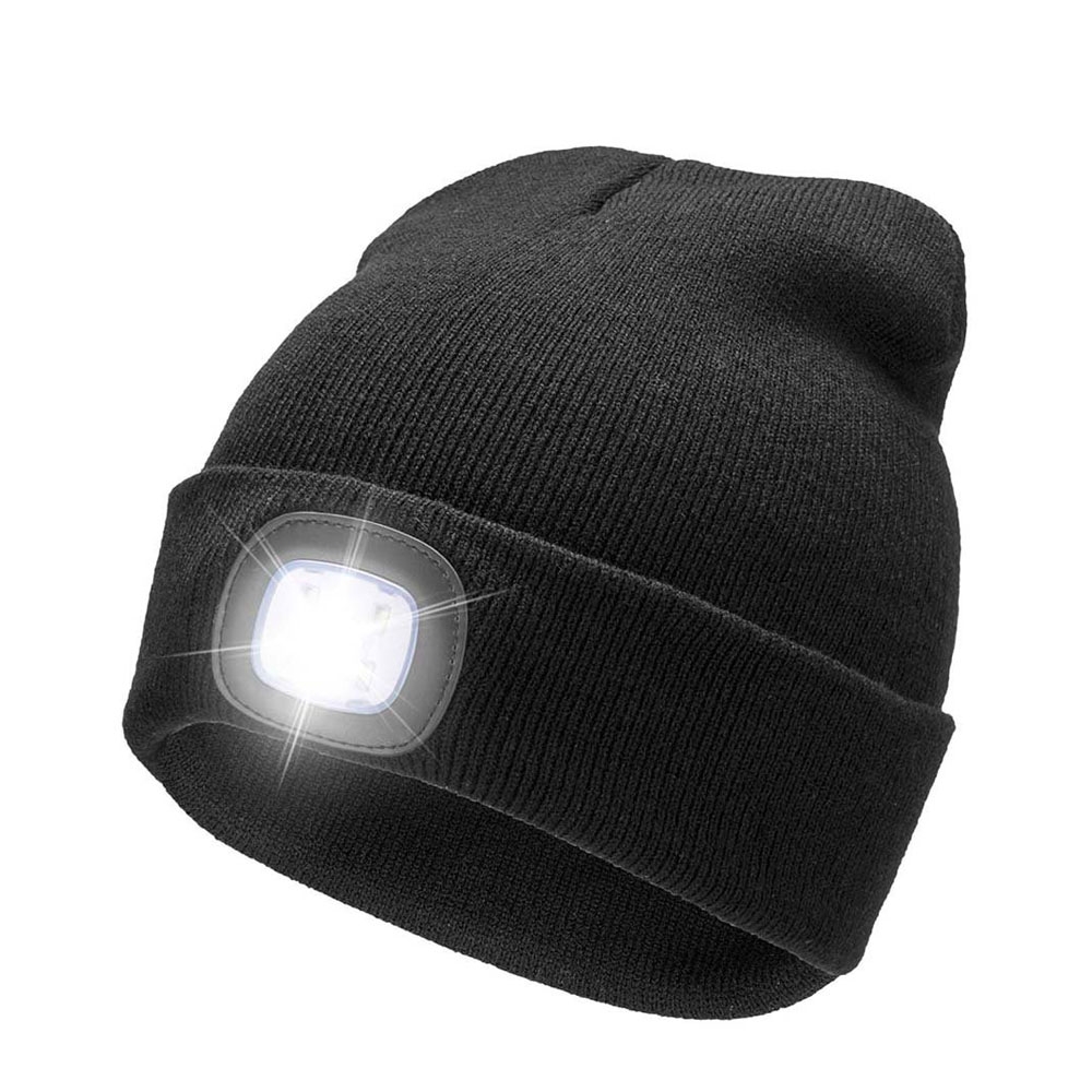 Image of Winter Strick Mütze mit integrierte LED Stirnlampe - Schwarz bei Apfelkiste.ch