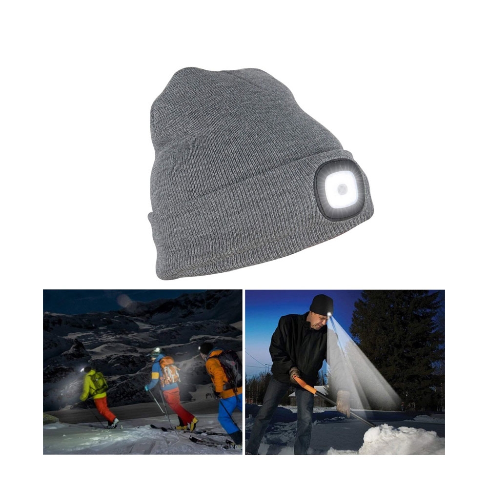 Image of Winter Strick Mütze mit integrierte LED Stirnlampe (Wiederaufladbar) - Grau bei Apfelkiste.ch