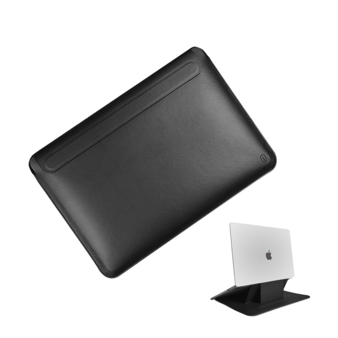 Image of Wiwu - MacBook Air 13" (2012/2011) Slim Stand Sleeve Leder Tasche mit Aufstellfunktion - Schwarz bei Apfelkiste.ch