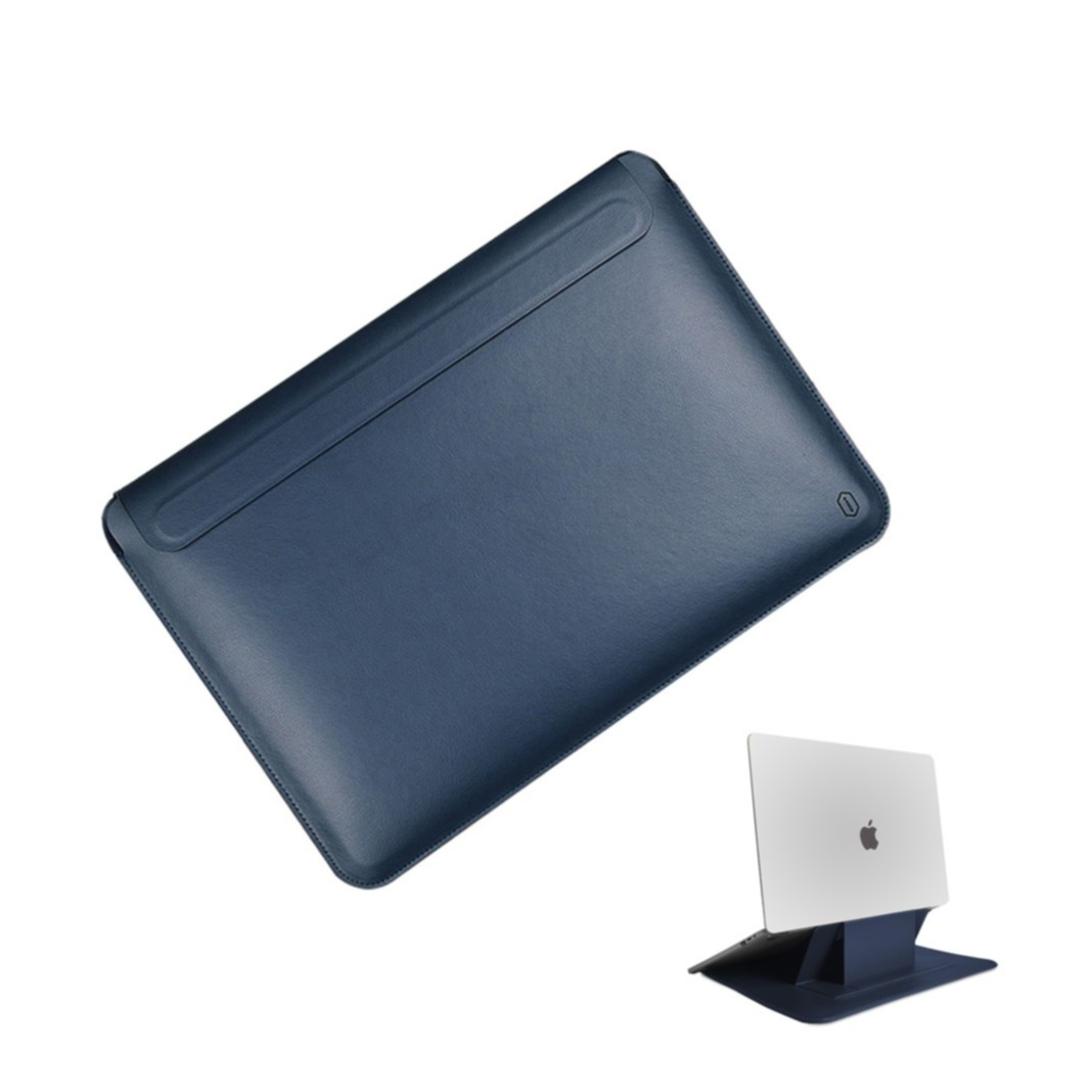 Image of Wiwu - Apple MacBook Pro 16" (2019) Slim Stand Sleeve Leder Tasche mit Aufstellfunktion - Blau bei Apfelkiste.ch