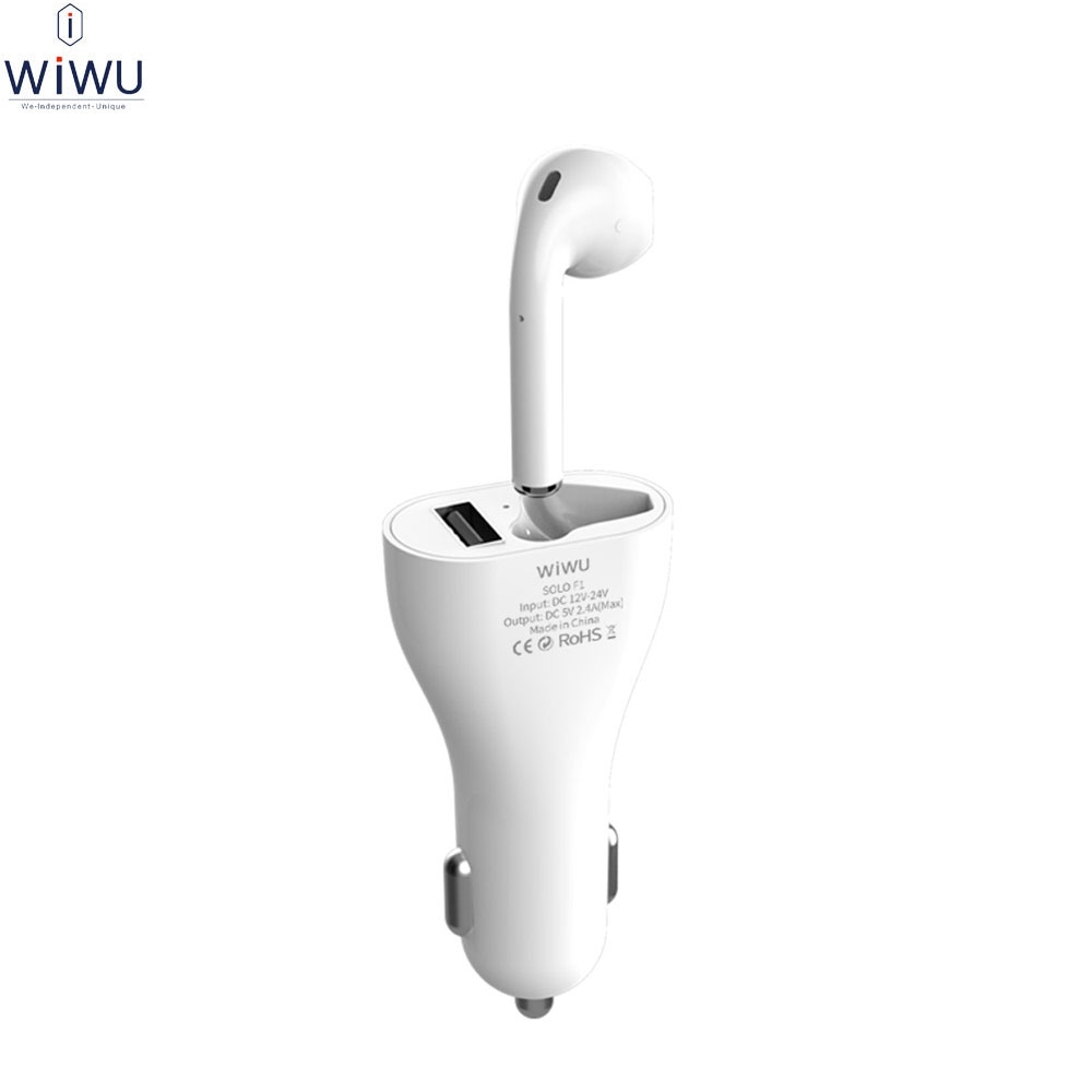 Solo F1 Bluetooth Mini Headset + KFZ Auto Ladegerät mit USB Lade-Port (2.4A) - Weiss