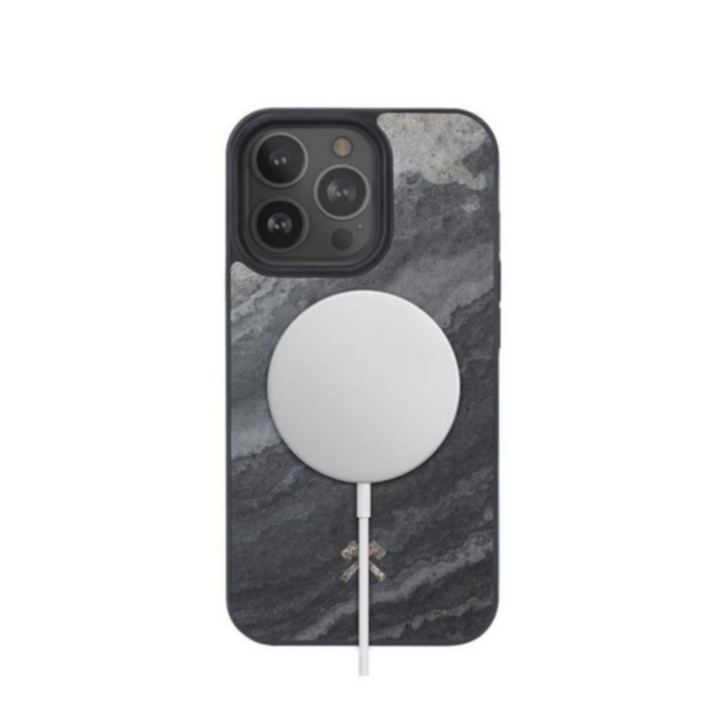 Image of Woodcessories - iPhone 12 Pro Max MagSafe Hülle Stone Edition EcoBump (STO074) - Camo Gray bei Apfelkiste.ch