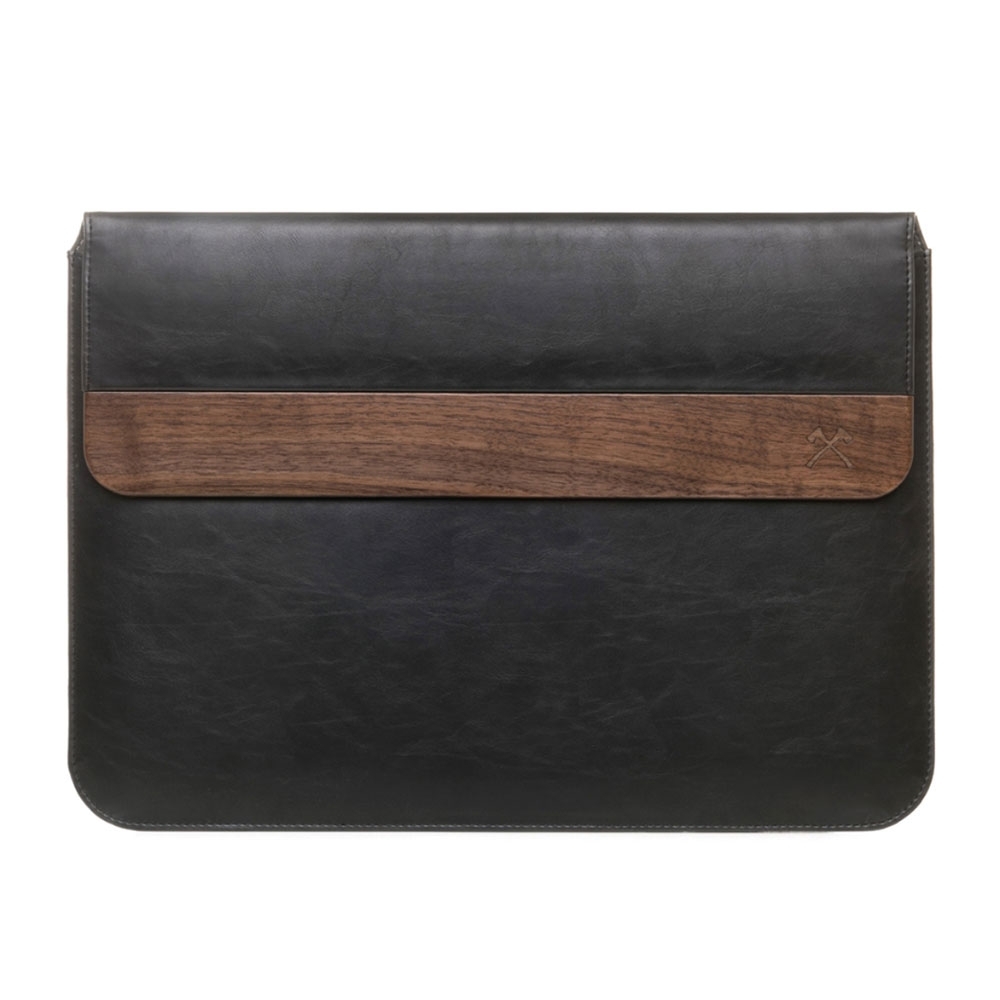 Image of Woodcessories - MacBook 12" / Pro 13" / Air 13" / Air 11" EcoPouch Leder Notebooktasche Schutzhülle Walnuss (ECO242) - Schwarz bei Apfelkiste.ch