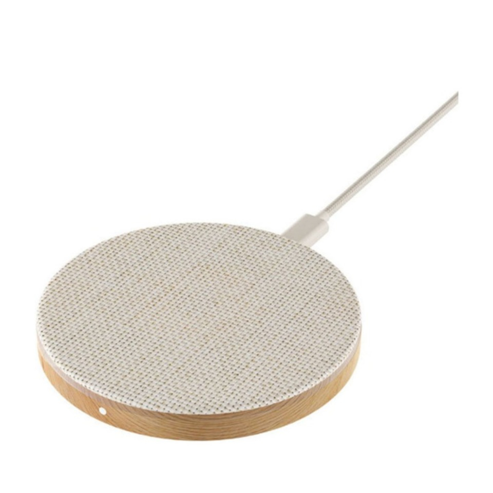 Image of Woodcessories - Qi Induktionsladegerät Ladestation EcoPad Eiche FSC Zertifiziert / Leinen 15W (ECO607) - Hellbraun / Beige bei Apfelkiste.ch