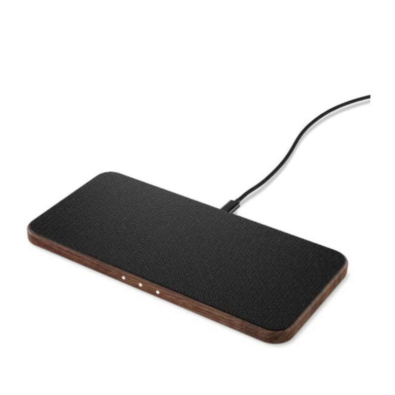 Image of Woodcessories - Qi Induktionsladegerät Ladestation MultiPad Walnuss FSC Zertifiziert / Leinen 30W (ECO610) - Dunkelbraun / Schwarz bei Apfelkiste.ch