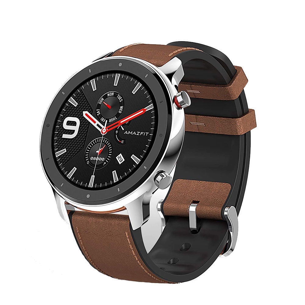 Image of Amazfit (by Xiaomi*) - GTR (47mm / Edelstahl) GPS Bluetooth Fitness Tracker Armband (5ATM) - Silber / Braun bei Apfelkiste.ch