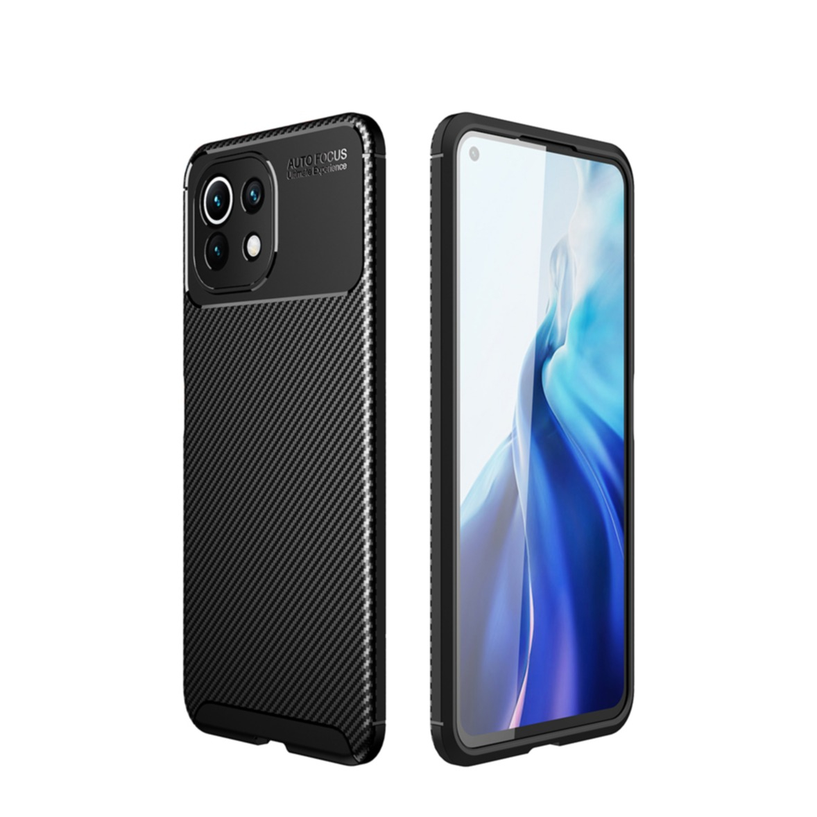 Image of Xiaomi Mi 11 Lite / Mi 11 Lite 5G Gummi Case Schutzhülle mit Air Cushion Fallschutz im Carbon Look - Schwarz bei Apfelkiste.ch
