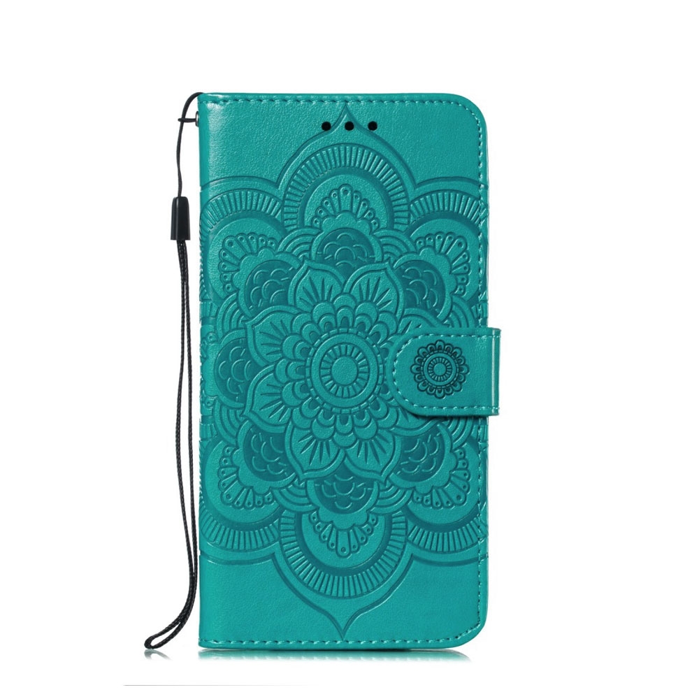 Xiaomi Mi 9 SE Leder Tasche Wallet - Mandala Flowers - Blau / Türkis
