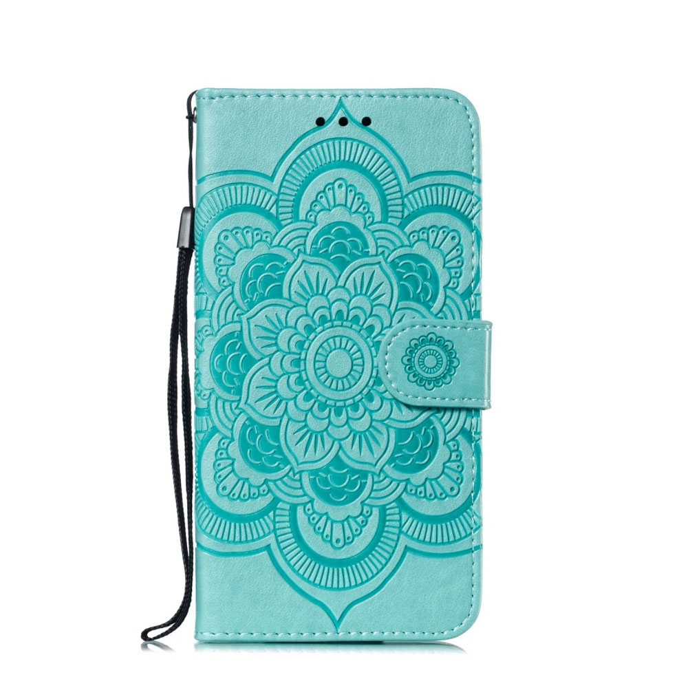 Xiaomi Mi 9 SE Leder Tasche Wallet - Mandala Flowers - Türkis (Hell)