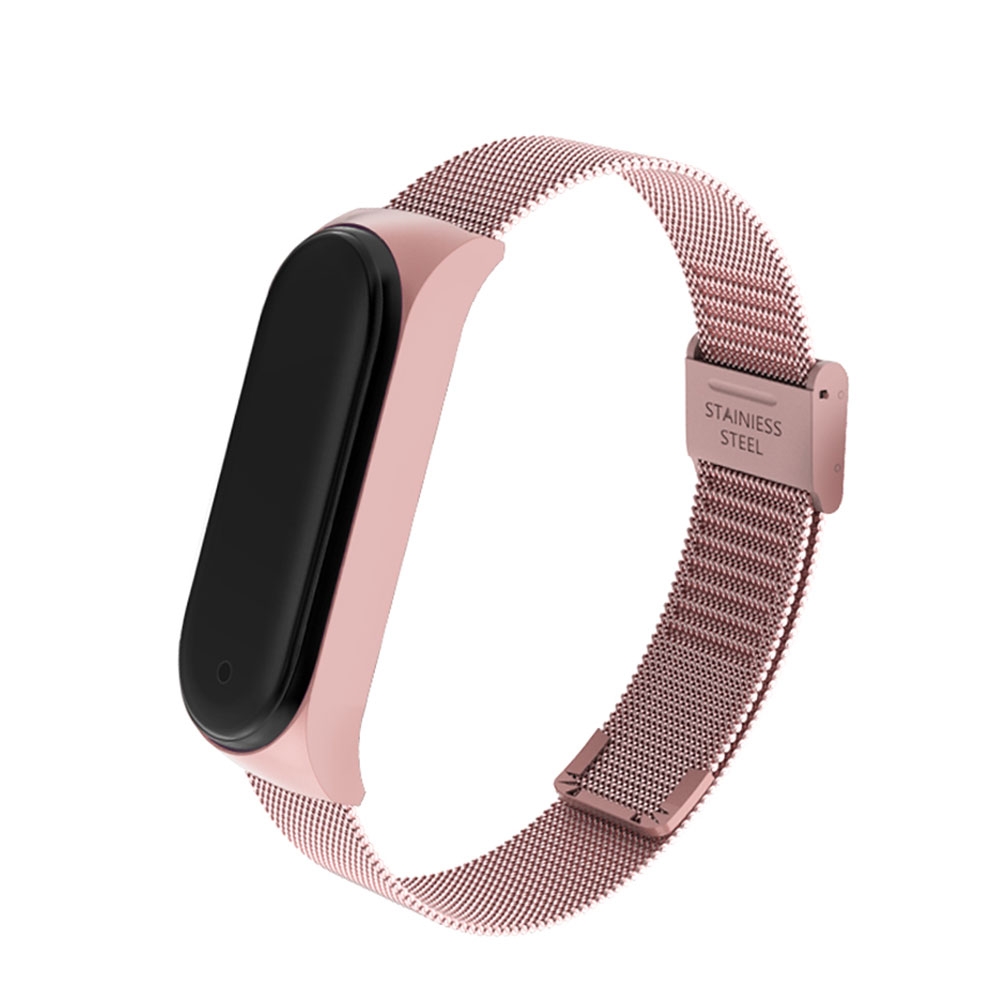 Image of (Gr. M) Xiaomi Mi Band 6 / Mi Band 5 Edelstahl Armband Milanaise + Bumper Case (Gelenkumfang 165-210mm) - Rosa bei Apfelkiste.ch