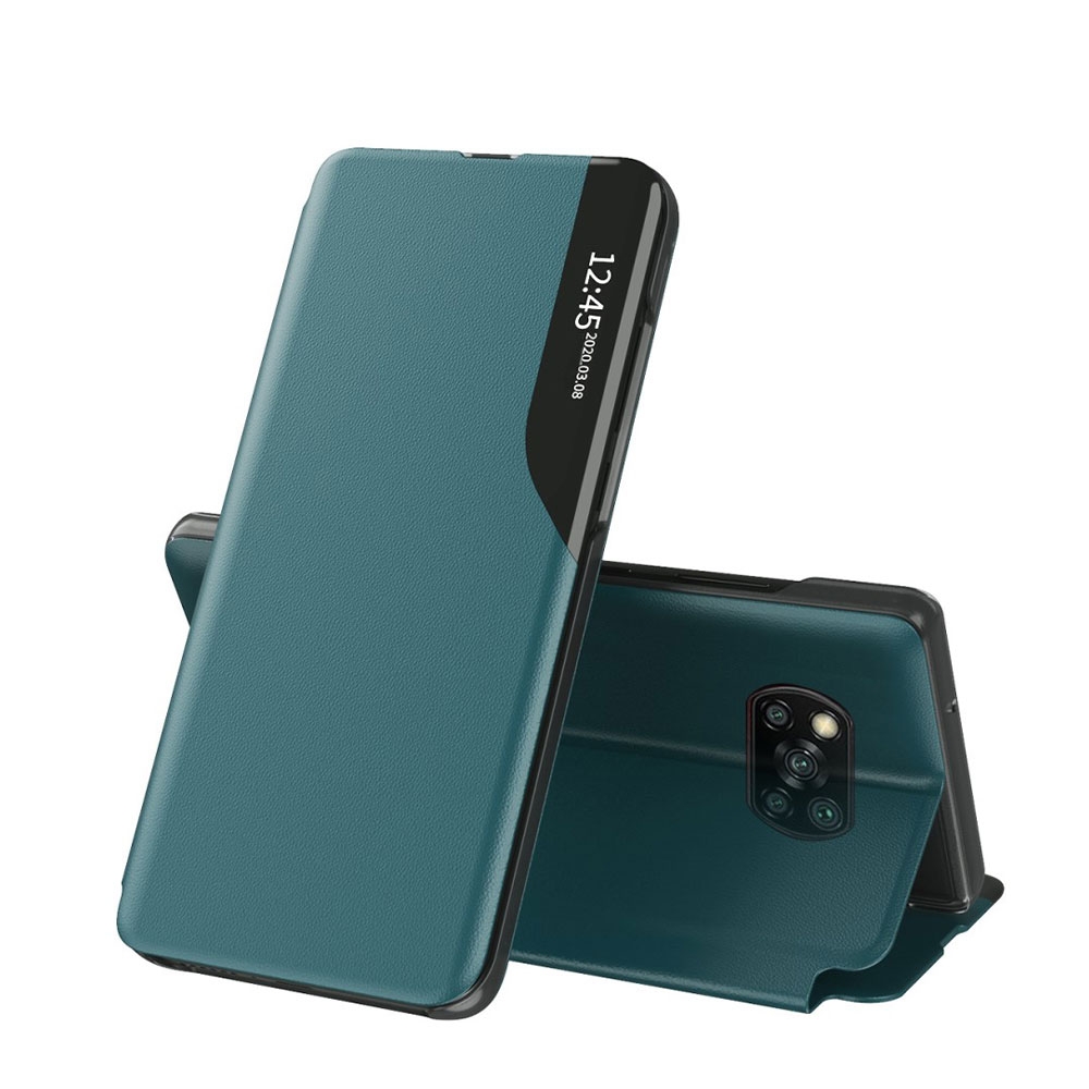 Image of Xiaomi Poco X3 / Poco X3 NFC / Poco X3 Pro Leder Hülle Small Window View Flip Case - Grün / Blau bei Apfelkiste.ch