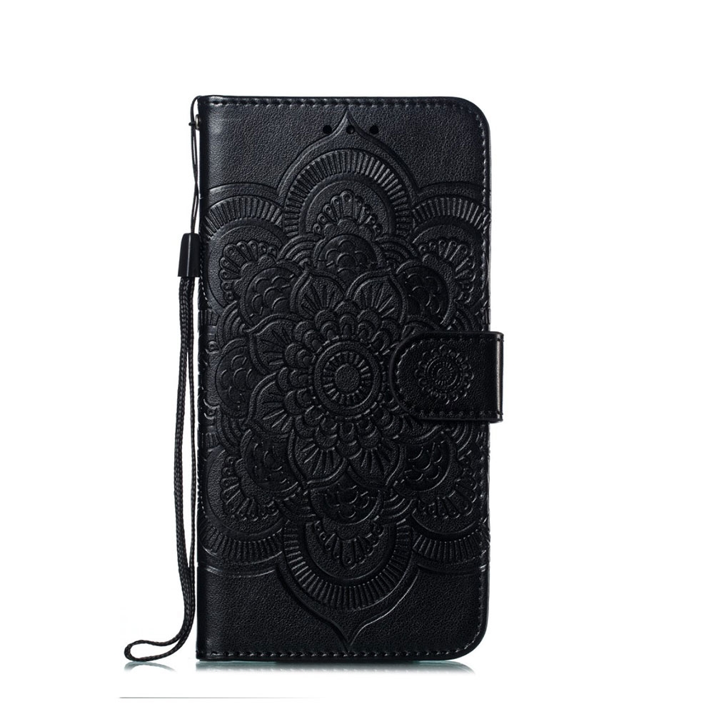 Xiaomi Redmi Note 7 Leder Tasche Wallet - Mandala Flowers - Schwarz