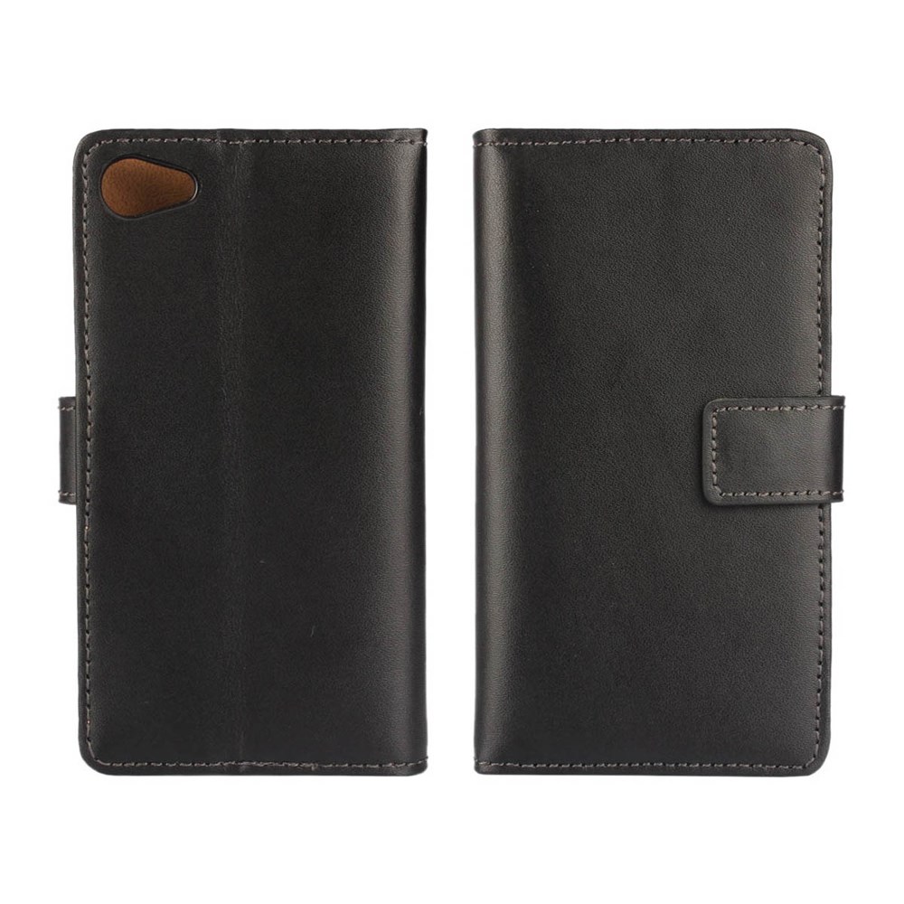 Image of Sony Xperia Z5 Compact Echtleder Tasche Flip Cover Hülle - Schwarz bei Apfelkiste.ch