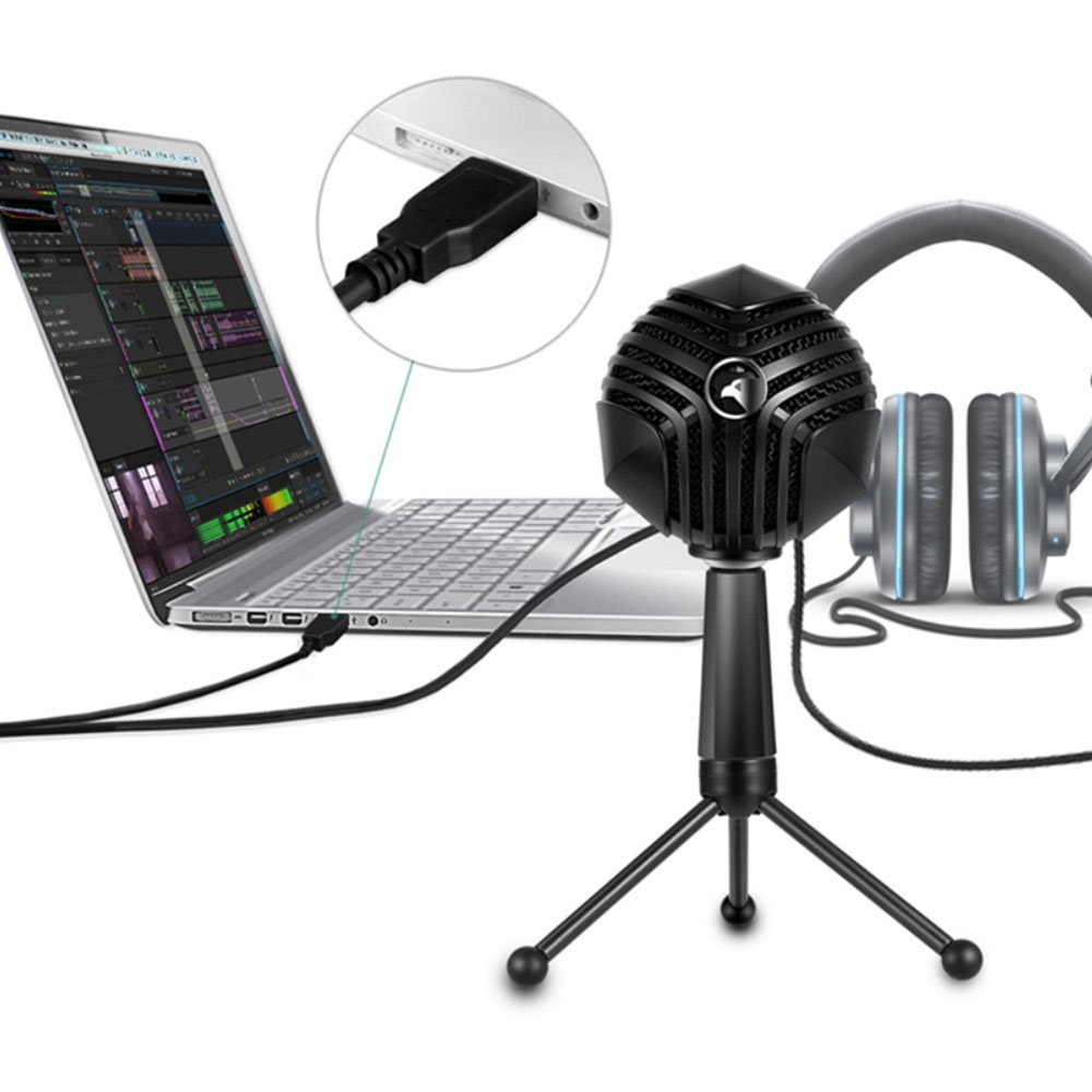 Image of Yanmai - Professionelles USB Studio / Gaming Cardioid Mikrofon + 360° Dreibein Standfuss für PC / Mac - Schwarz bei Apfelkiste.ch