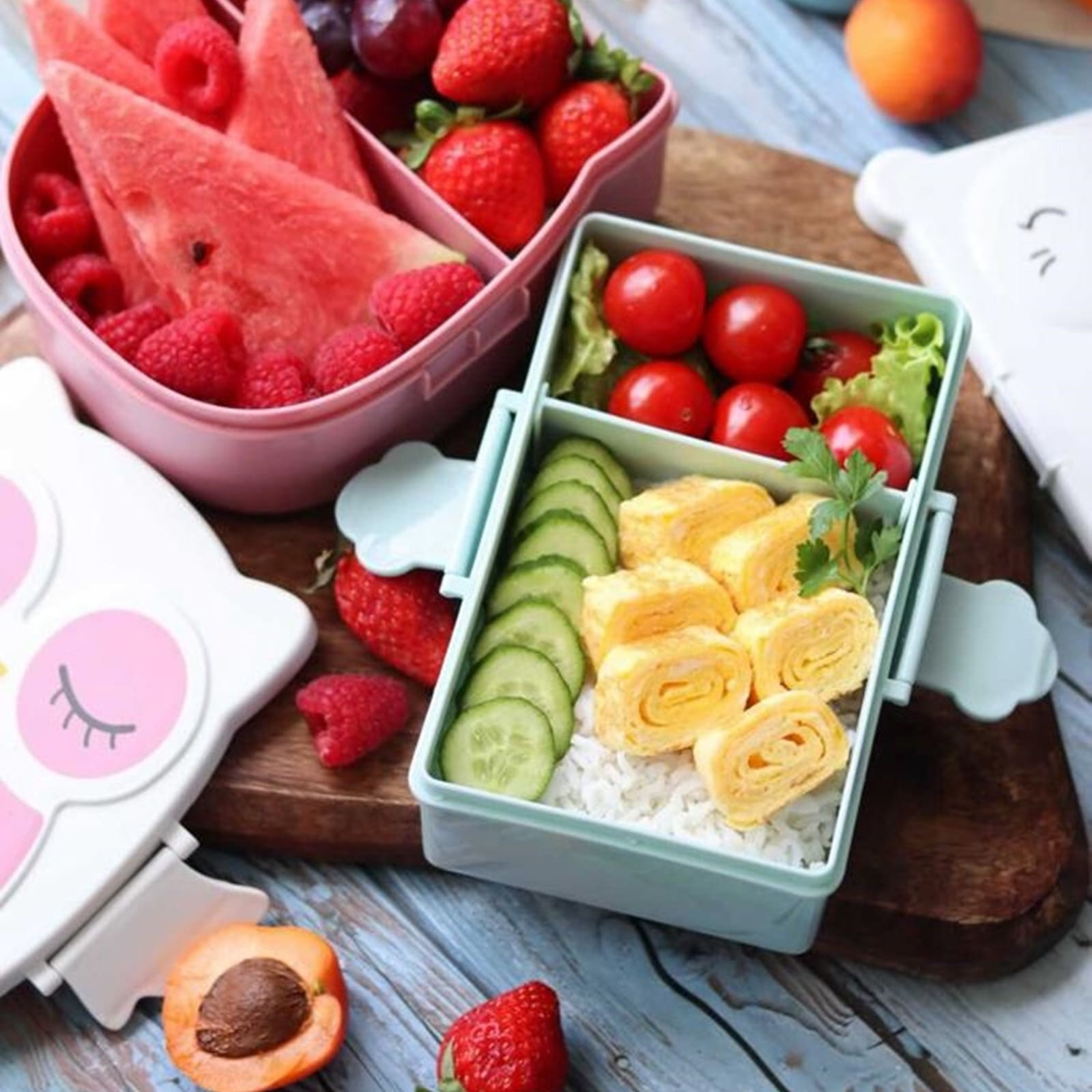 DONQL 4er Set Snackbox Mit Fächern - Bento Box Für Kinder Mit Besteck