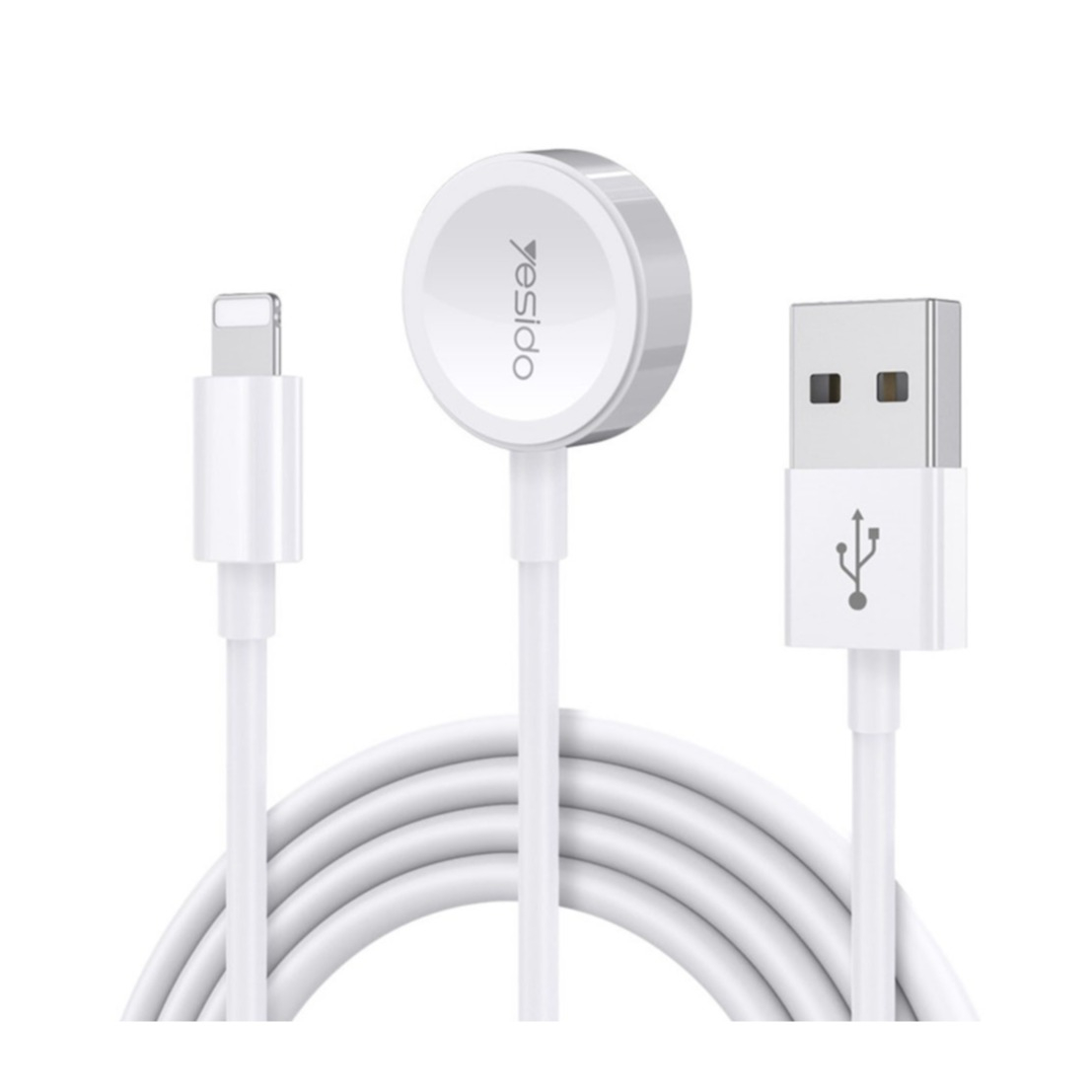 Image of Yesido - (1.5m) 2A 2in1 USB A Lightning / Apple Watch Magnet Wireless Ladekabel Datenkabel - Weiss bei Apfelkiste.ch