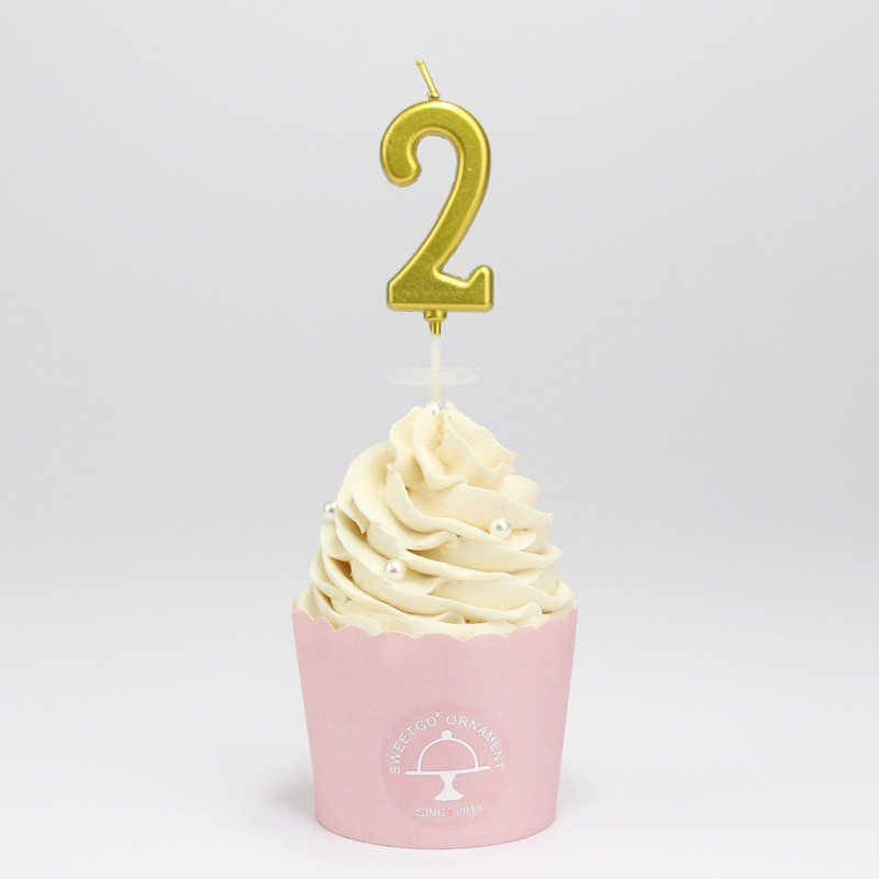 Image of Zahlen Geburtstags Kerze Kuchenstecker Happy Birthday Deko für Torten / Kuchen - Zahl 2 / Gold bei Apfelkiste.ch